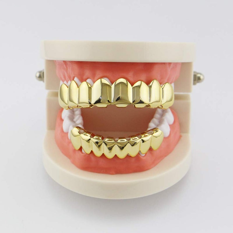 OOCC 18K Gold Plated Hip Hop Caps Custom Fit Top & Bottom Grillz Set Teeth Grills Mouth - Image 2
